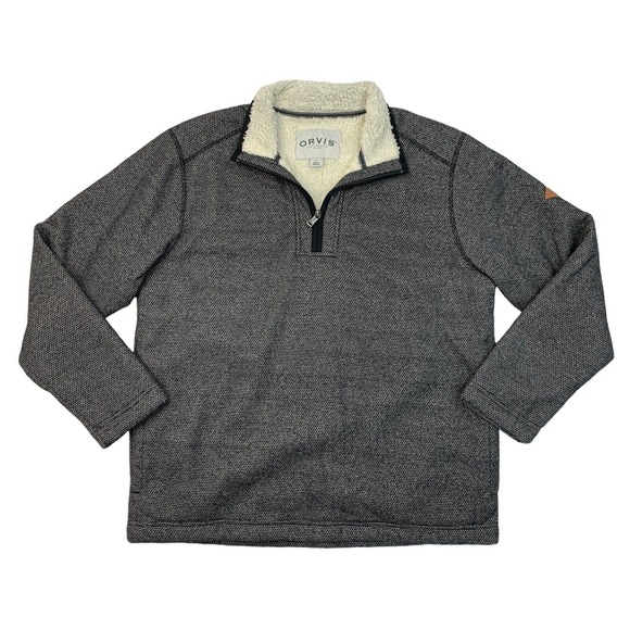 Orvis Sherpa Sweater Mens L Large Gray Quarter Zip Pullover Pile Lined Pullover - Picture 1 of 12
